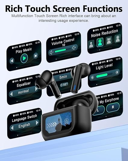 ZIUTY Wireless Earbuds Bluetooth Headphones, Ear Buds with Touch Screen, ANC ENC Noise Cancelling Transparency Mode, 40H Stereo Deep Bass, IPX7 Waterproof, Clear Calls, 5 EQ for iOS Android, Obsidian
